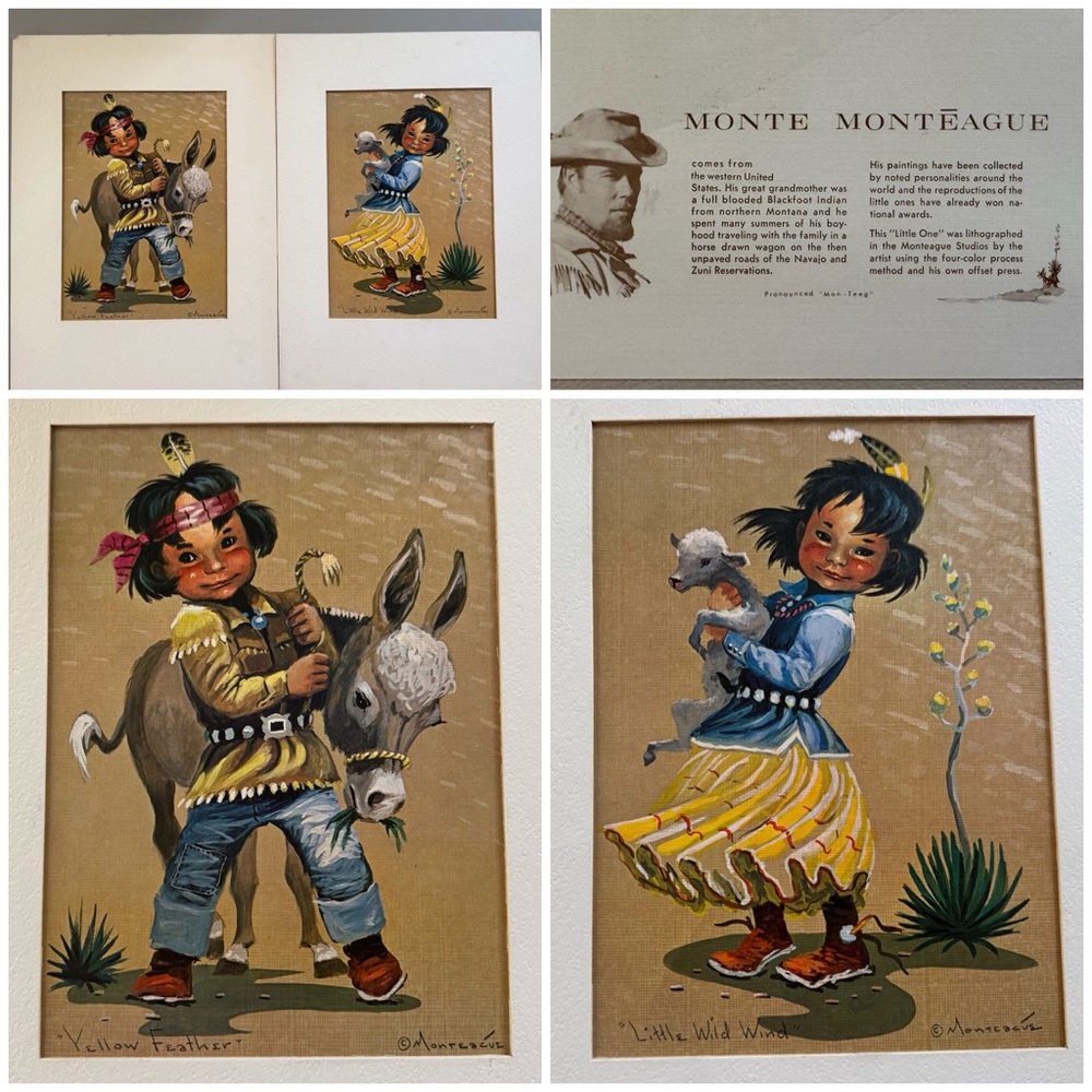 Monte Monteague Mid-Century Lithographs of Native American Boy and Girl